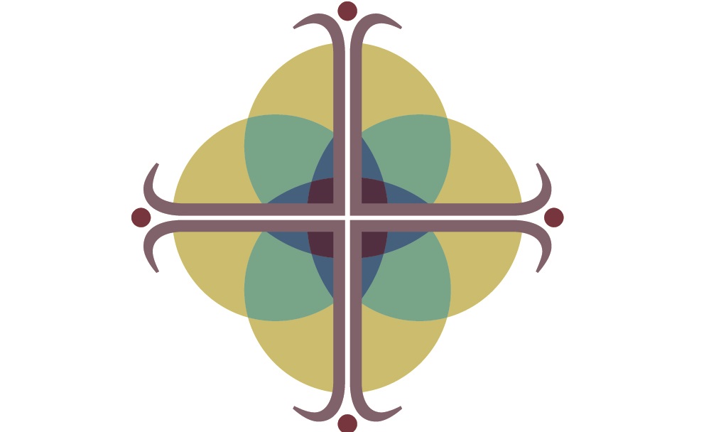 A stylized purple cross in the center of overlapping green and yellow circles.